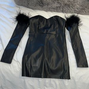 Black leather mini dress